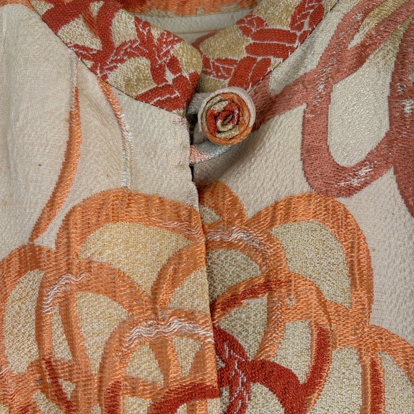 Floral Orange and Cream Silk Brocade Asian Evening Jacket Stunning! Vintage Sz L - Picture 5 of 11